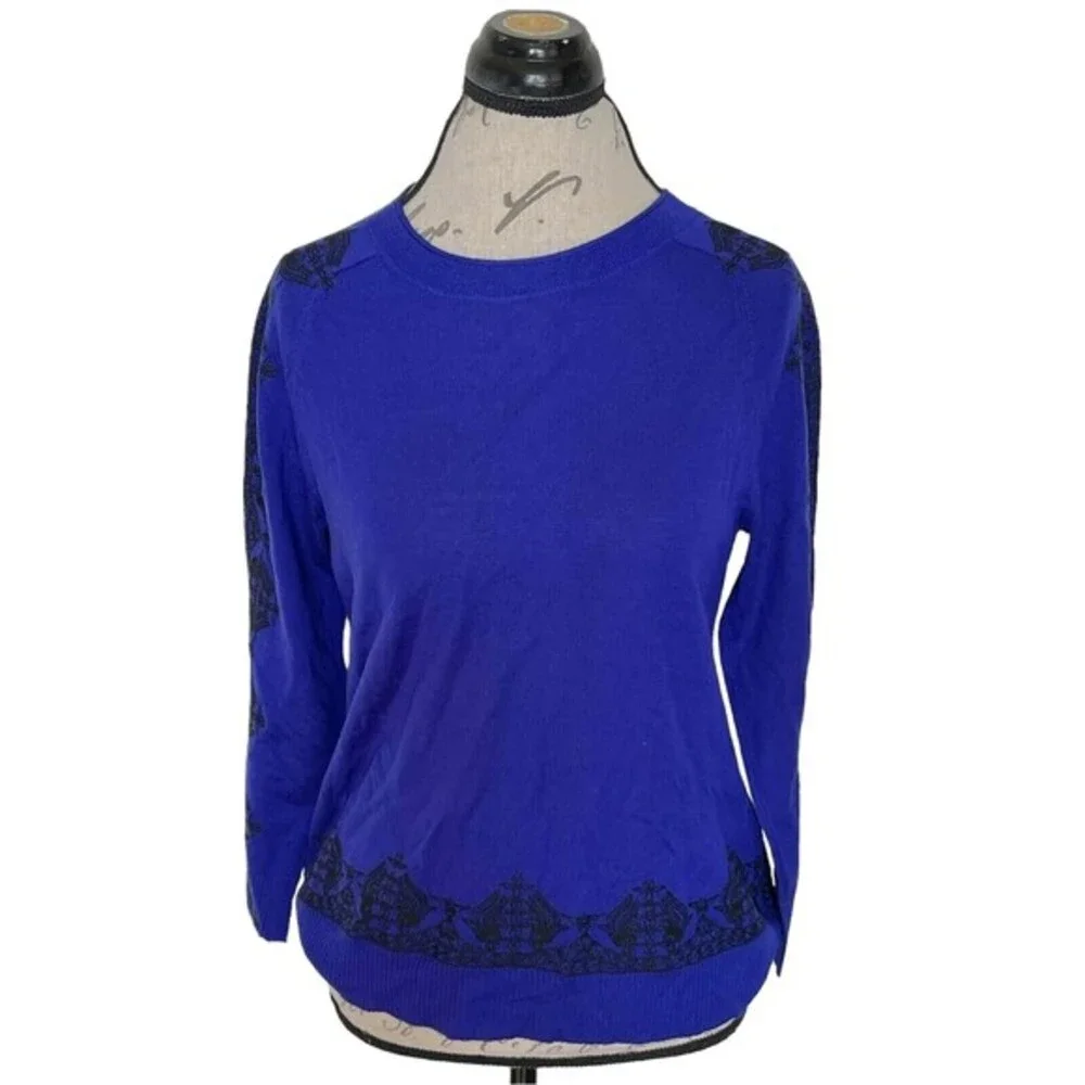 J. Crew Womens Sweater Embroidered Size Small Long Sleeve Grandmacore Preppy
